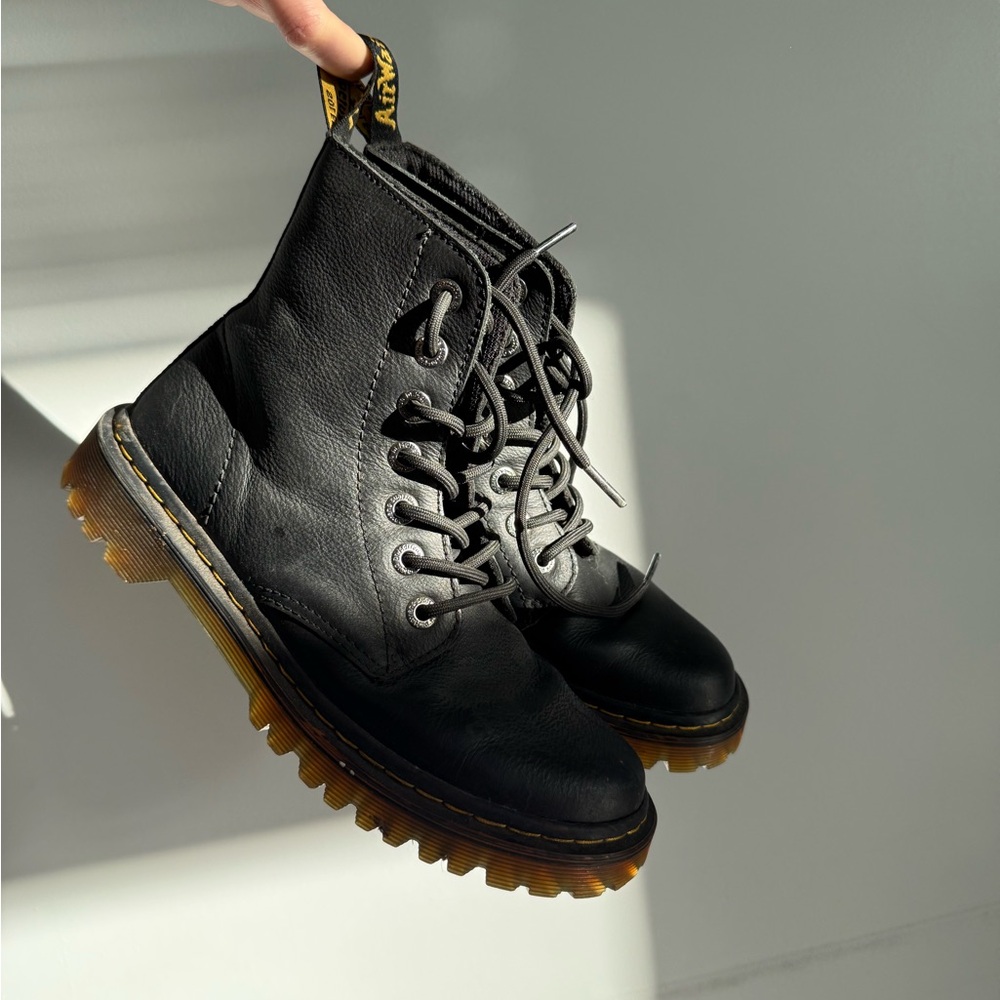 Dr. Martens Black Lace-Up Leather Boots with Amber Sole